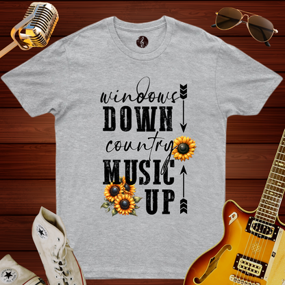 Windows Down, Country Music Up T-Shirt