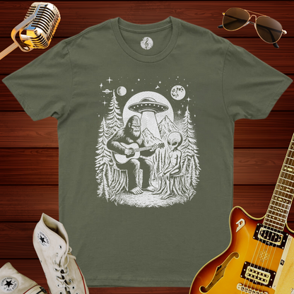 Bigfoot Play Guitar With Alien T-Shirt