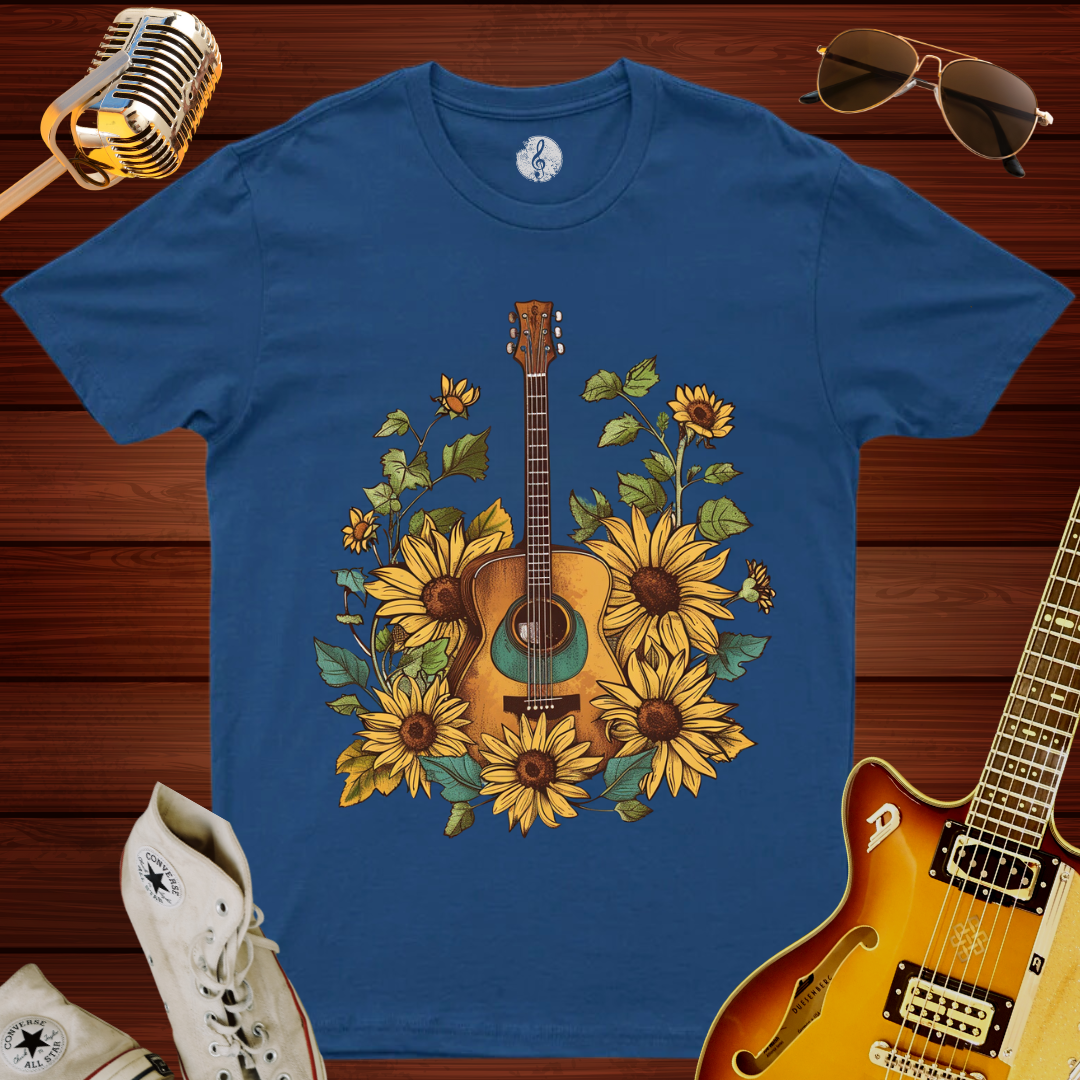 Accoustic Guitar & Flowers T-Shirt