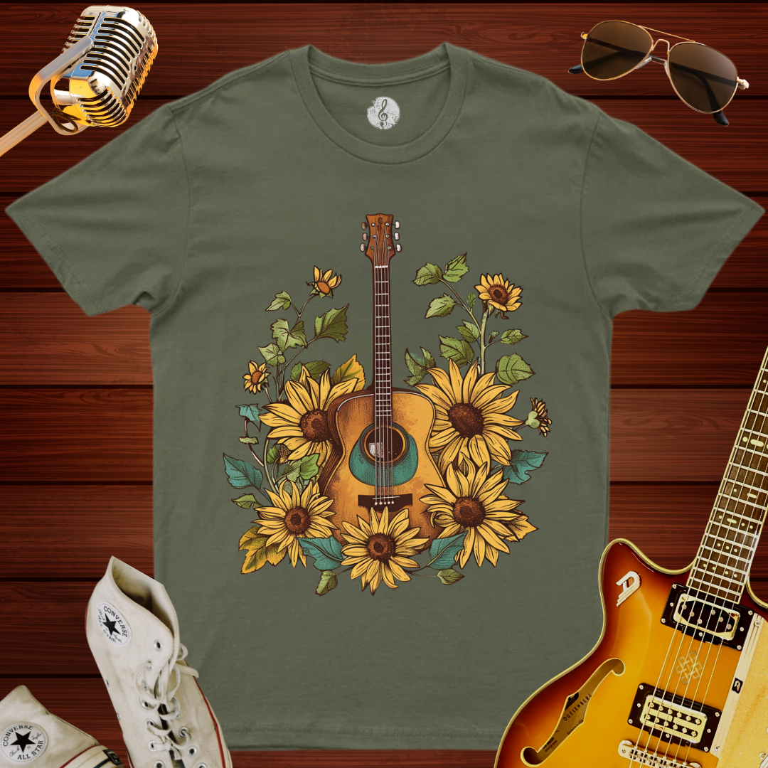 Accoustic Guitar & Flowers T-Shirt