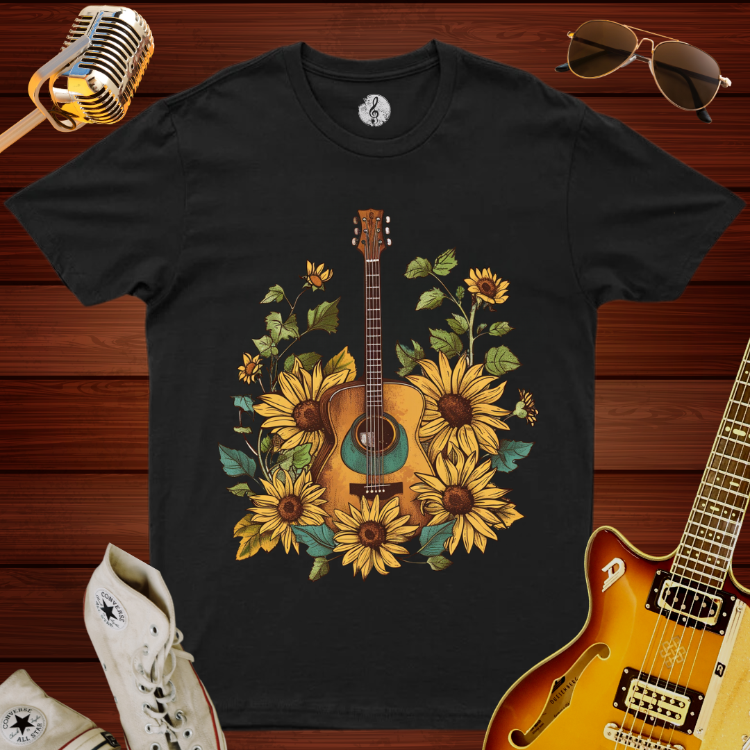 Accoustic Guitar & Flowers T-Shirt